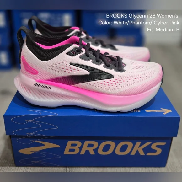 BROOKS GLYCERIN 23 | WOMEN'S | COLOR: WHITE-PHANTOM-CYBER PINK | WIDTH MEDIUM B - Picture 8 of 8